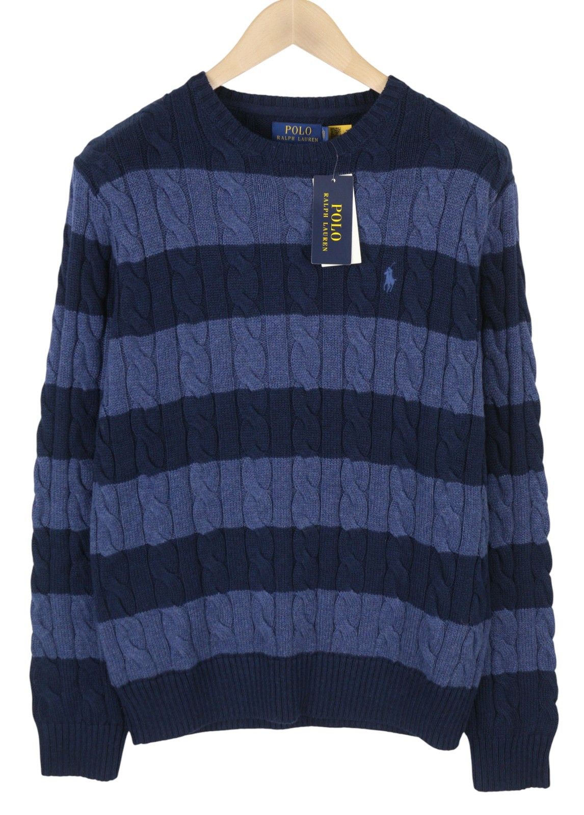 Ralph Lauren BLUE M Striped Cable Knit Pullover 86945 Size US M / EU 48-50 / 2 - 2 Thumbnail