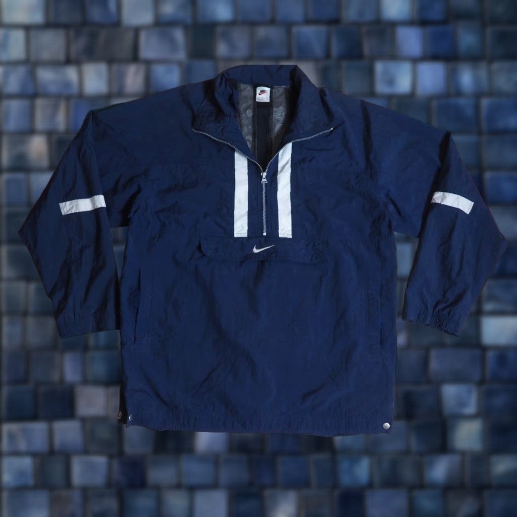 Nike VTG Nike Windbreaker Jacket Navy Swoosh 1/2 Zip Nylon Mens L Blue 90s Windbreaker Logo Jacket, 90s Theme, Regular Fit Size US L / EU 52-54 / 3 - 1 Thumbnail