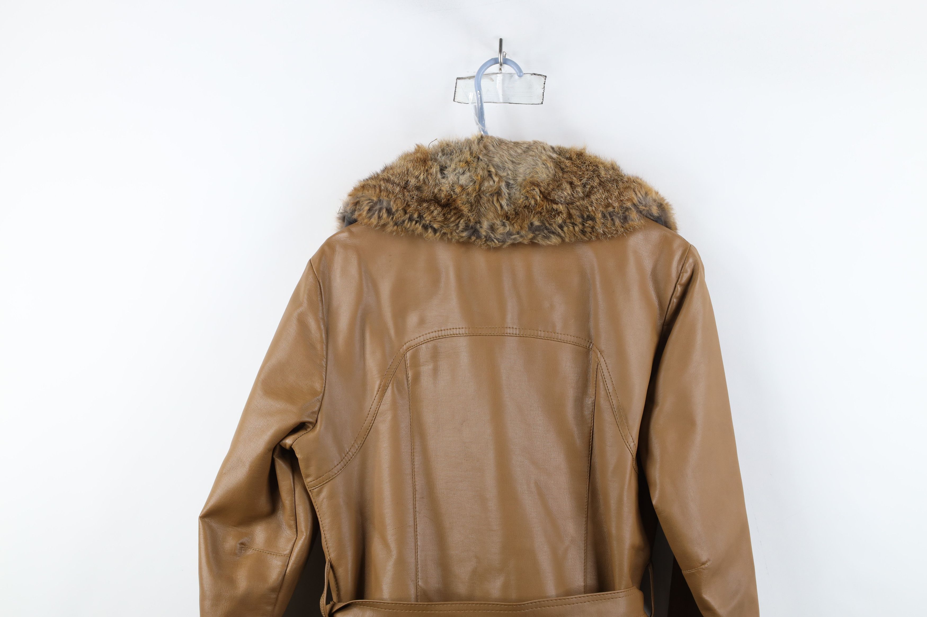 Vintage Vintage 70s Streetwear Fur Collar Faux Leather Belted Coat Size XXL / US 16-18 / IT 52-54 - 15 Thumbnail
