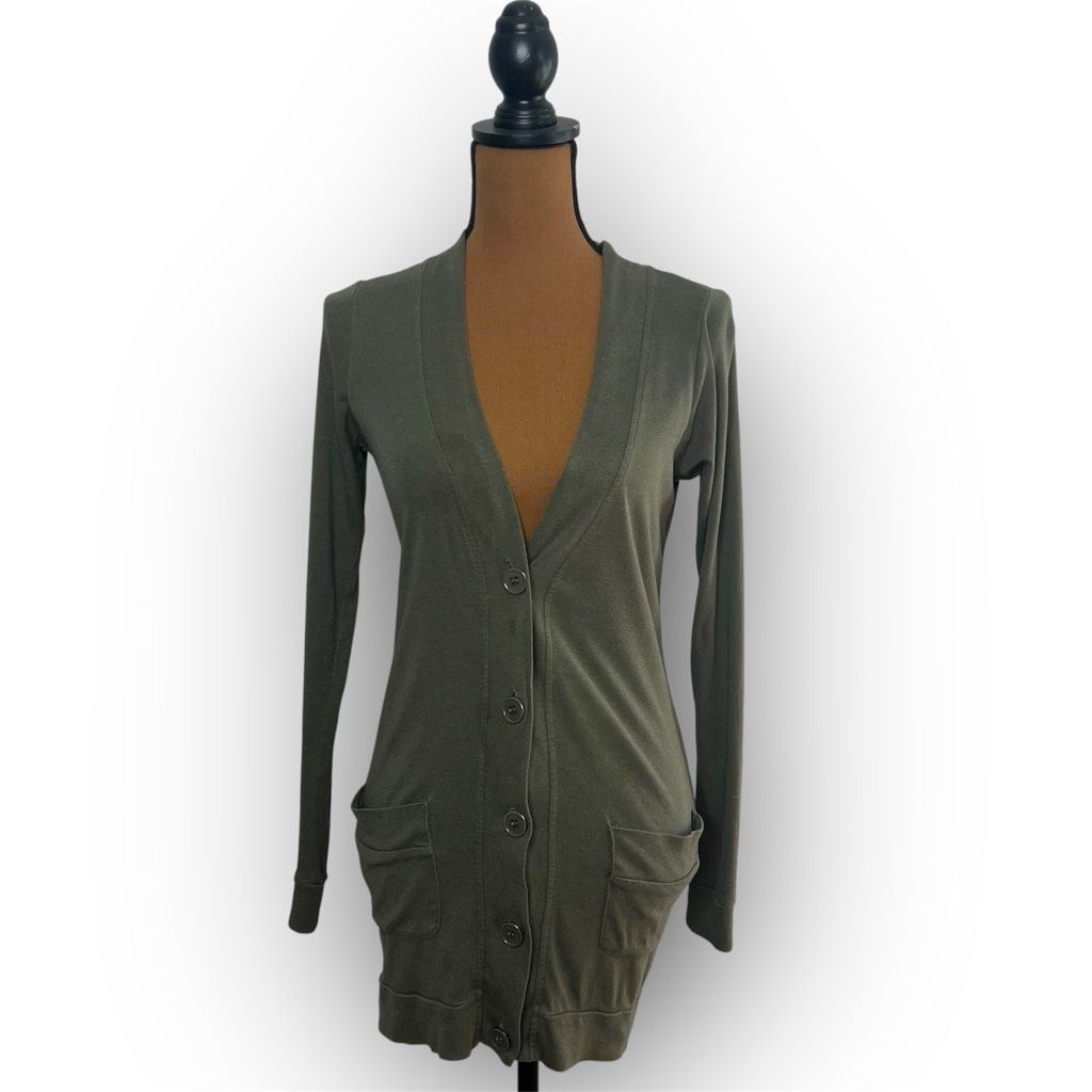 Derek Rose Pink Rose, Olive Green Button Front Cardigan, Button Cinched Size S / US 4 / IT 40 - 2 Thumbnail