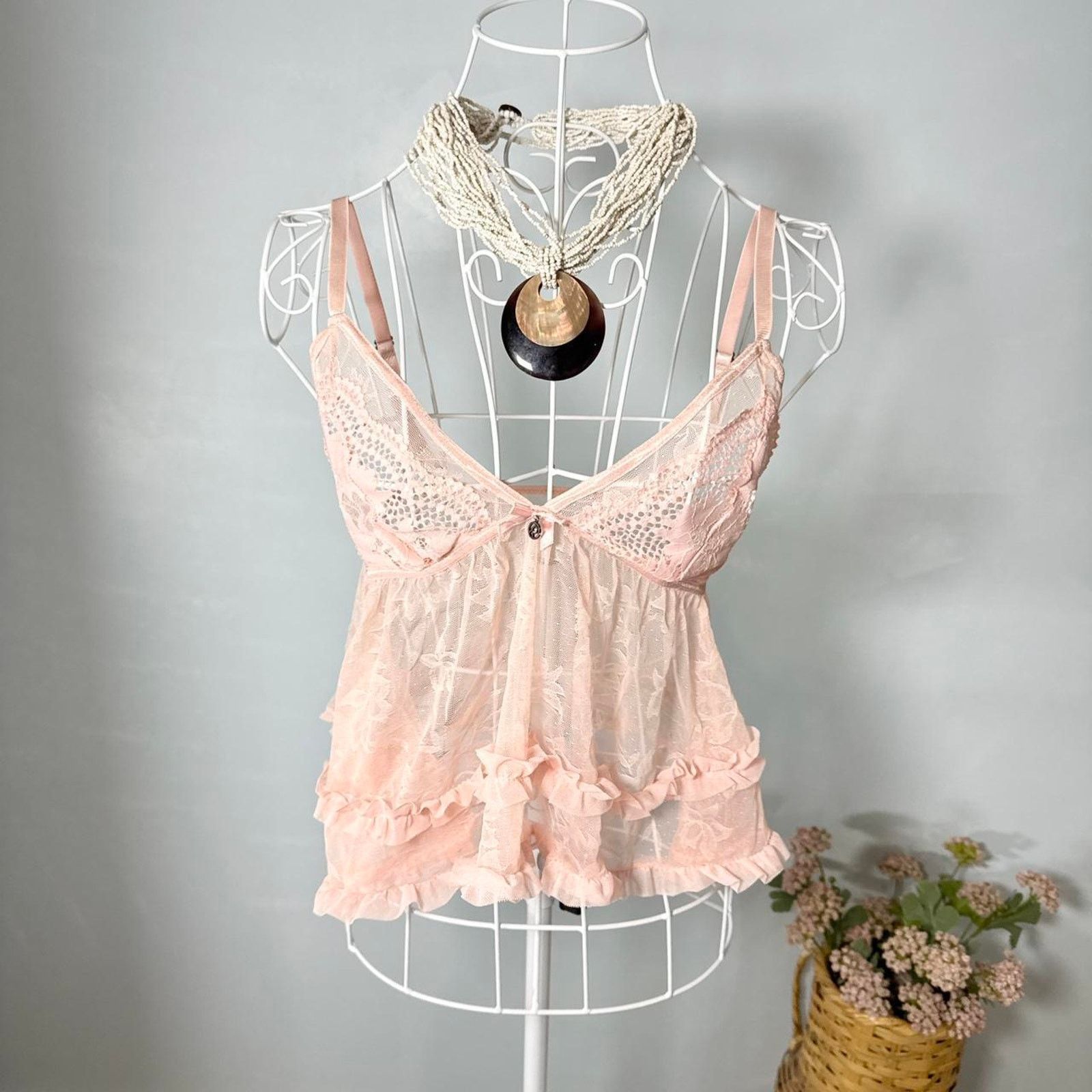 Other Gorgeous baby pink lace vintage y2k ruffle babydoll slip top Size S / US 4 / IT 40 - 2 Thumbnail