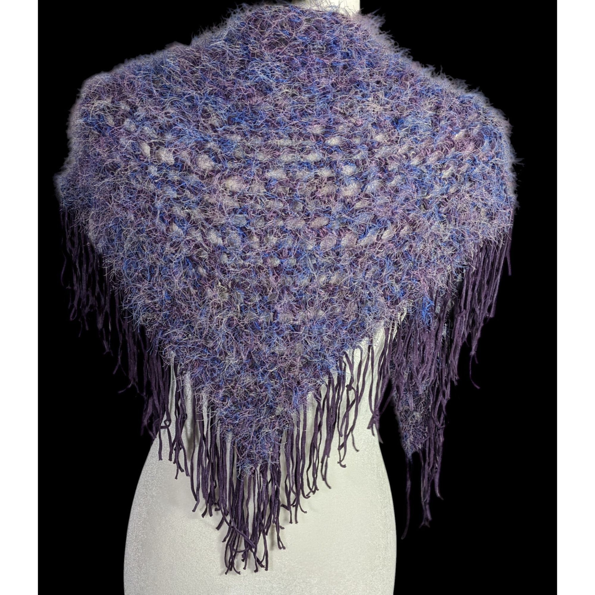 Handmade Whimsygoth Handmade Vintage Eyelash Yarn Triangle Shawl With Size ONE SIZE - 1 Thumbnail