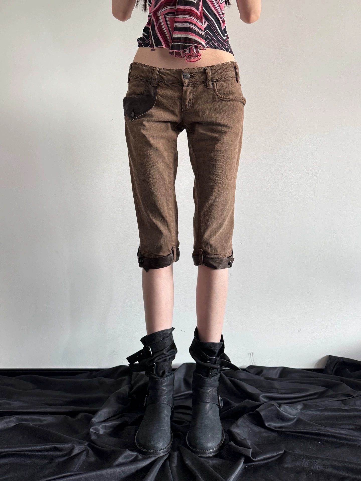 Vintage UK Brand Vintage Denim & Leather Mid-Shorts S Size 26" / US 2 / IT 38 - 2 Thumbnail