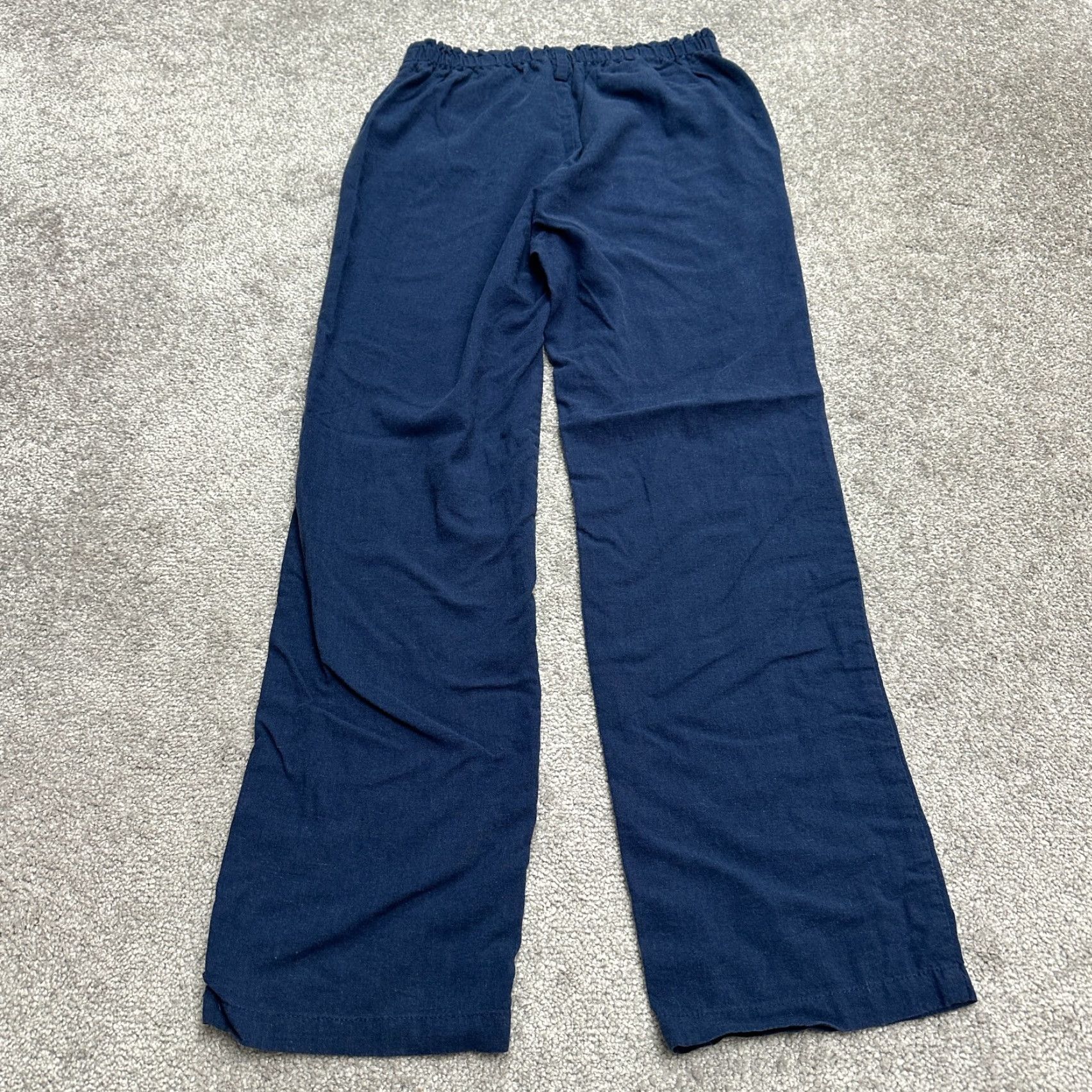 Vintage Unbranded Casual Pants Women S Navy Elastic Waist Straight Leg 26x28 Linen Cotton Blend Paperbag Style Slim Size 28" / US 6 / IT 42 - 2 Thumbnail