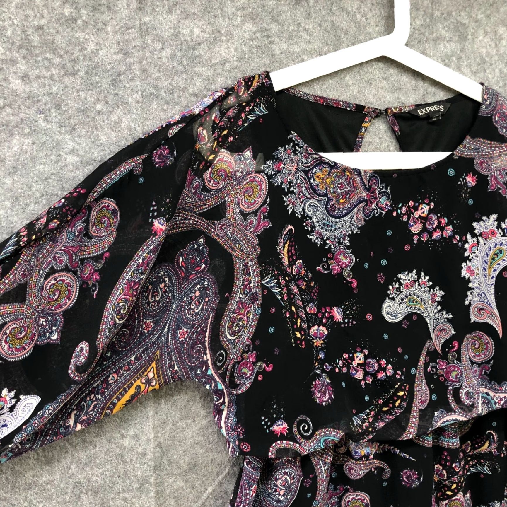 Express VINTAGE Express Purple Paisley Blouson Dress XS Chiffon 3/4 Sleeve Crew Neck Short Dress Womens Express" Size XS / US 0-2 / IT 36-38 - 5 Thumbnail