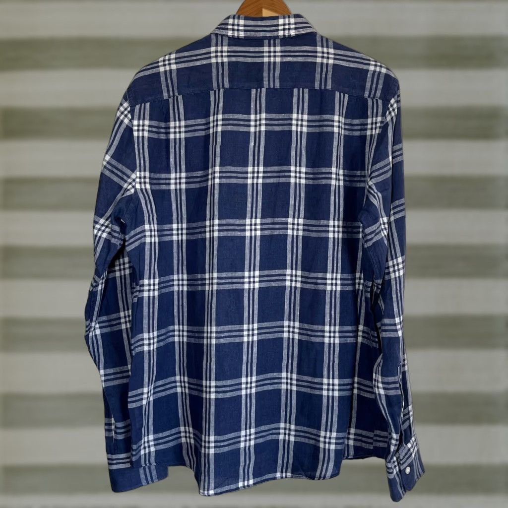 Faherty Faherty Men's Button-Up Linen Shirt Plaid Blue Sz M - Casual, Lightweight, Long Sleeve, Collared, 100% Linen, Regular Fit Size US M / EU 48-50 / 2 - 1 Thumbnail