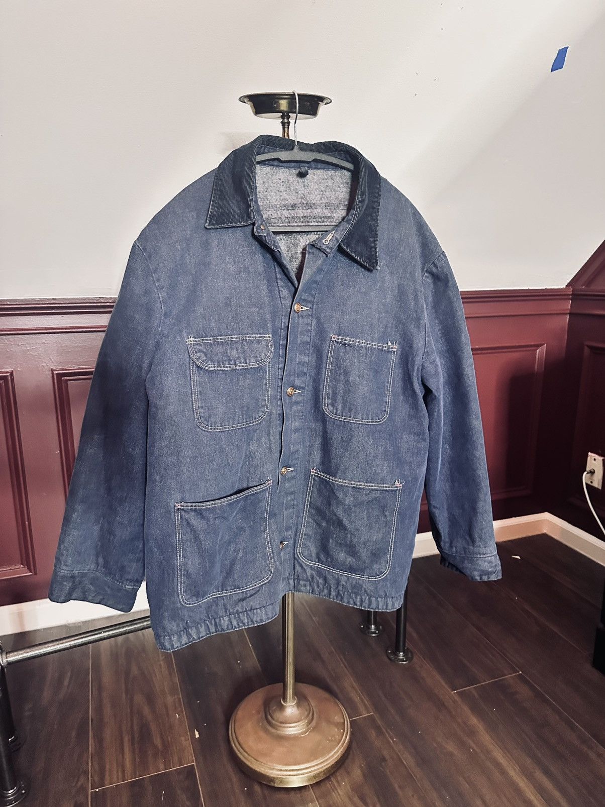 Wrangler EARLY vintage flannel lined corduroy indigo denim jacket Size US XL / EU 56 / 4 - 11 Thumbnail