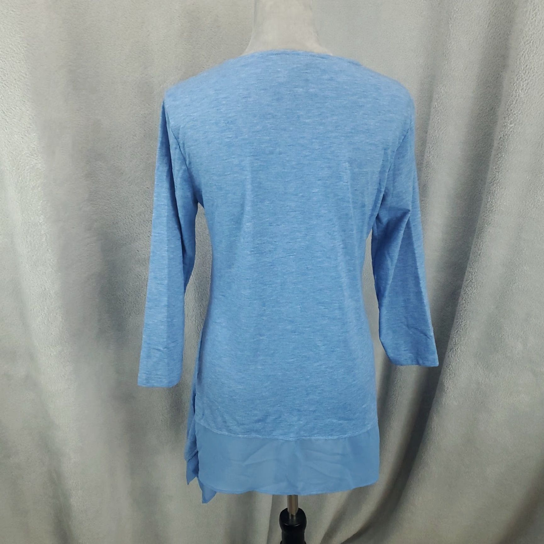 Vintage Ali Miles Tunic Womens Small Blue Lace Accent Neck Chiffon Hem Blouse Top Size S / US 4 / IT 40 - 3 Thumbnail