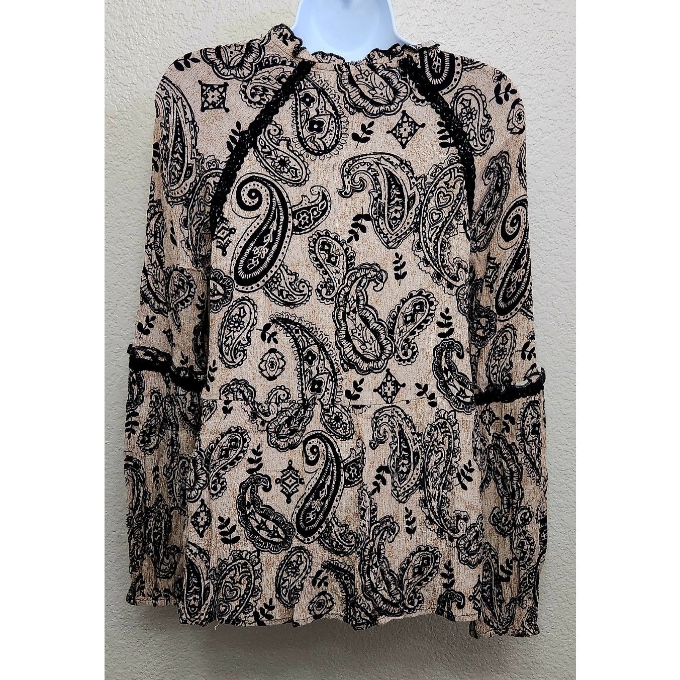 Other Knox Rose Tan Black Paisley Print Tie Bodice Top Small Size S / US 4 / IT 40 - 3 Thumbnail