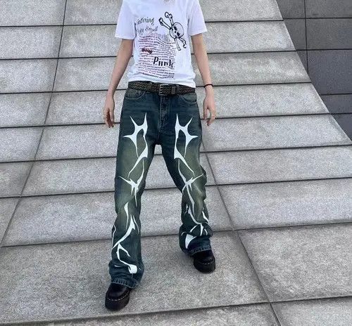 VIBE Lightning Thorns Street Hip-Hop Loose Jeans Size US 30 / EU 46 - 3 Thumbnail