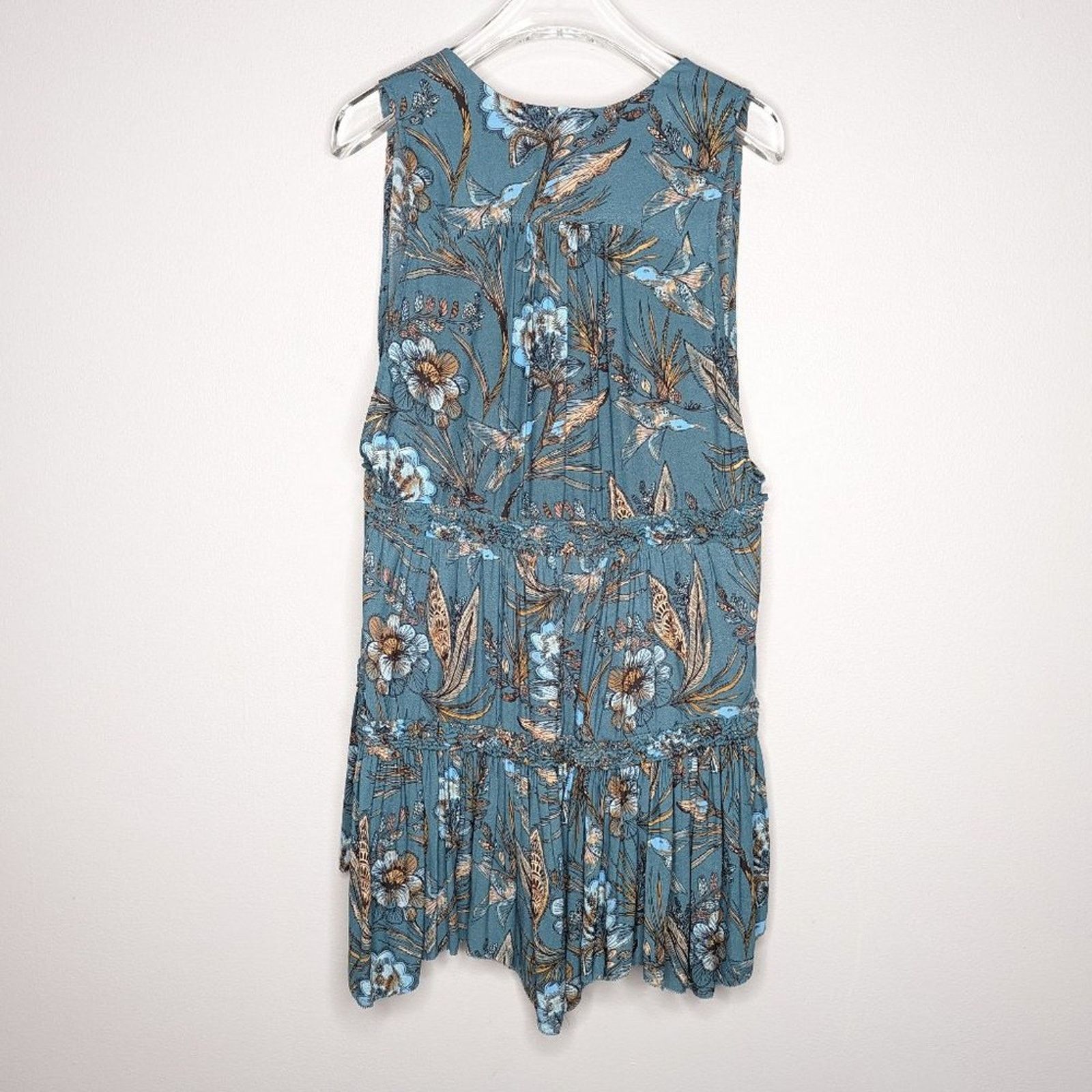 Free People Free People Blue Haze Tank Top Floral Print V-Neck Ruffle S Size S / US 4 / IT 40 - 3 Thumbnail