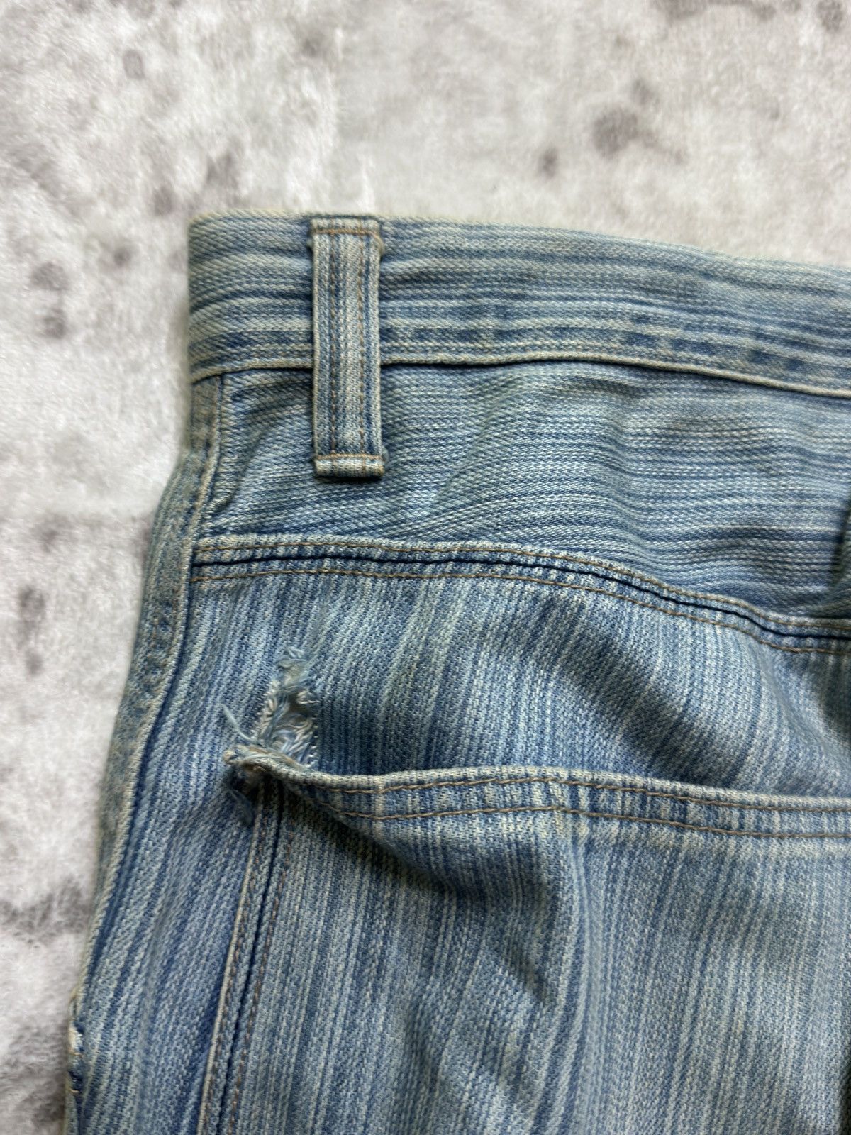 Japanese Brand Vintage BLUE WAYS Striped Distressed Double Knee Denim Pant Size US 32 / EU 48 - 15 Thumbnail