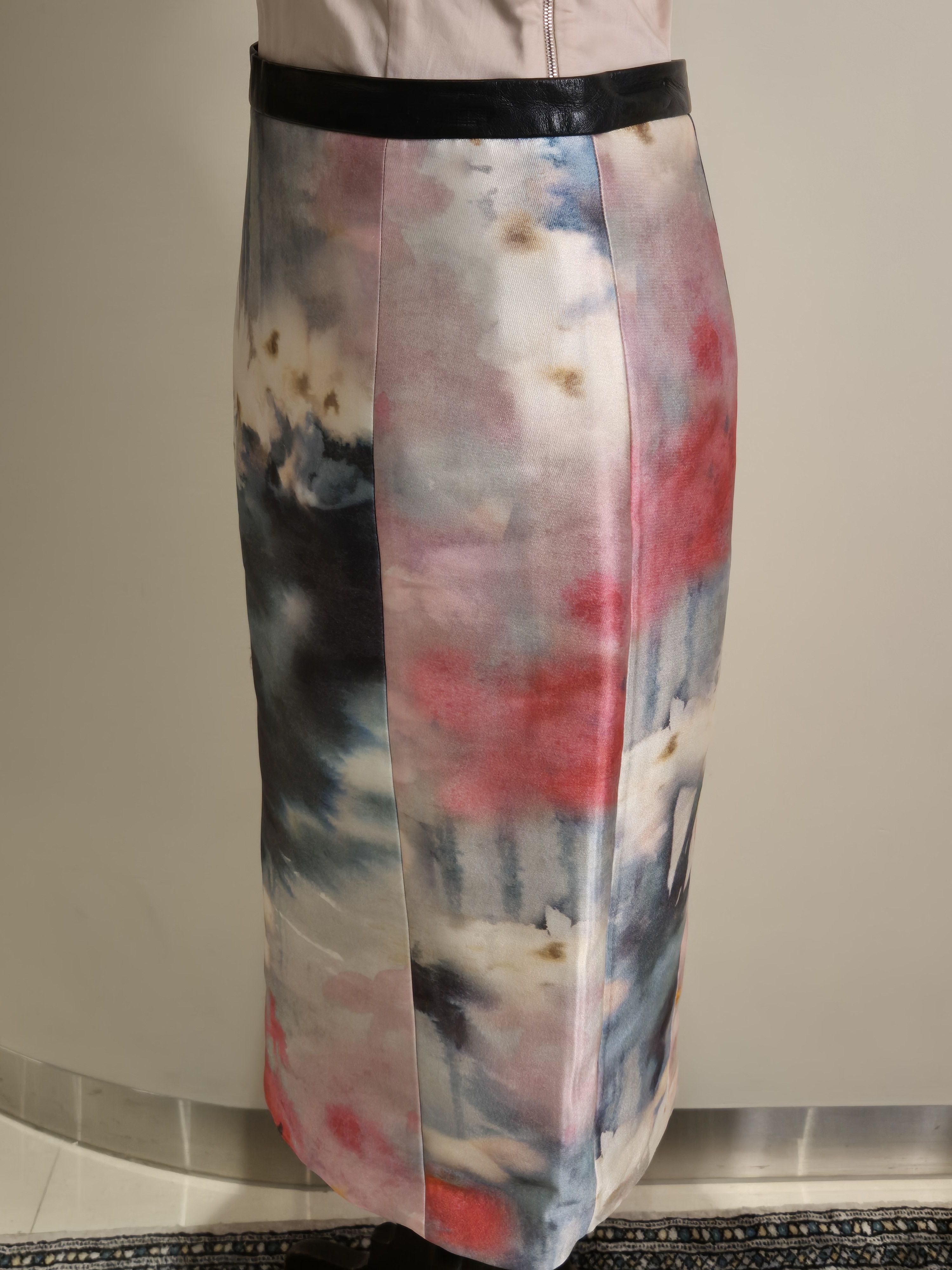 Designer Honor NYC mid length silk/leather pink/multicoloured skirt Size 27" / US 4 / IT 40 - 3 Thumbnail