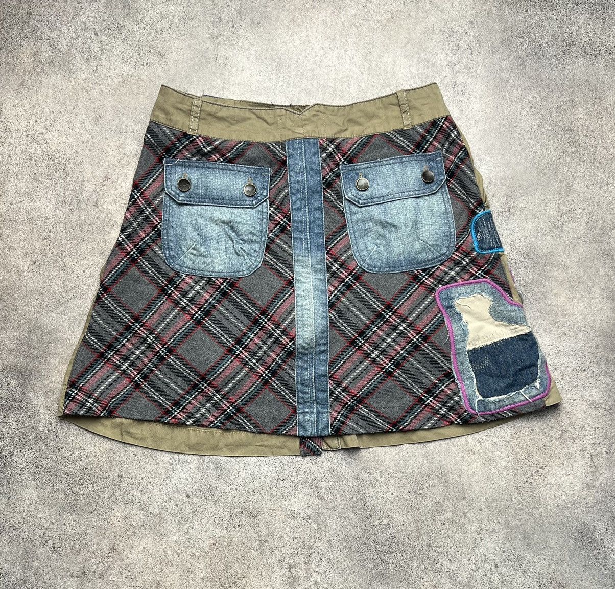 Desigual × Vintage Desigual vintage patchwork flare skirt with tweed details Size 28" / US 6 / IT 42 - 7 Thumbnail