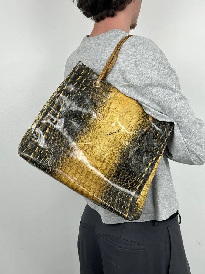 Roberto Cavalli Roberto Cavalli Black Leather Crocodile Embossed Tote Bag Size ONE SIZE - 3 Thumbnail
