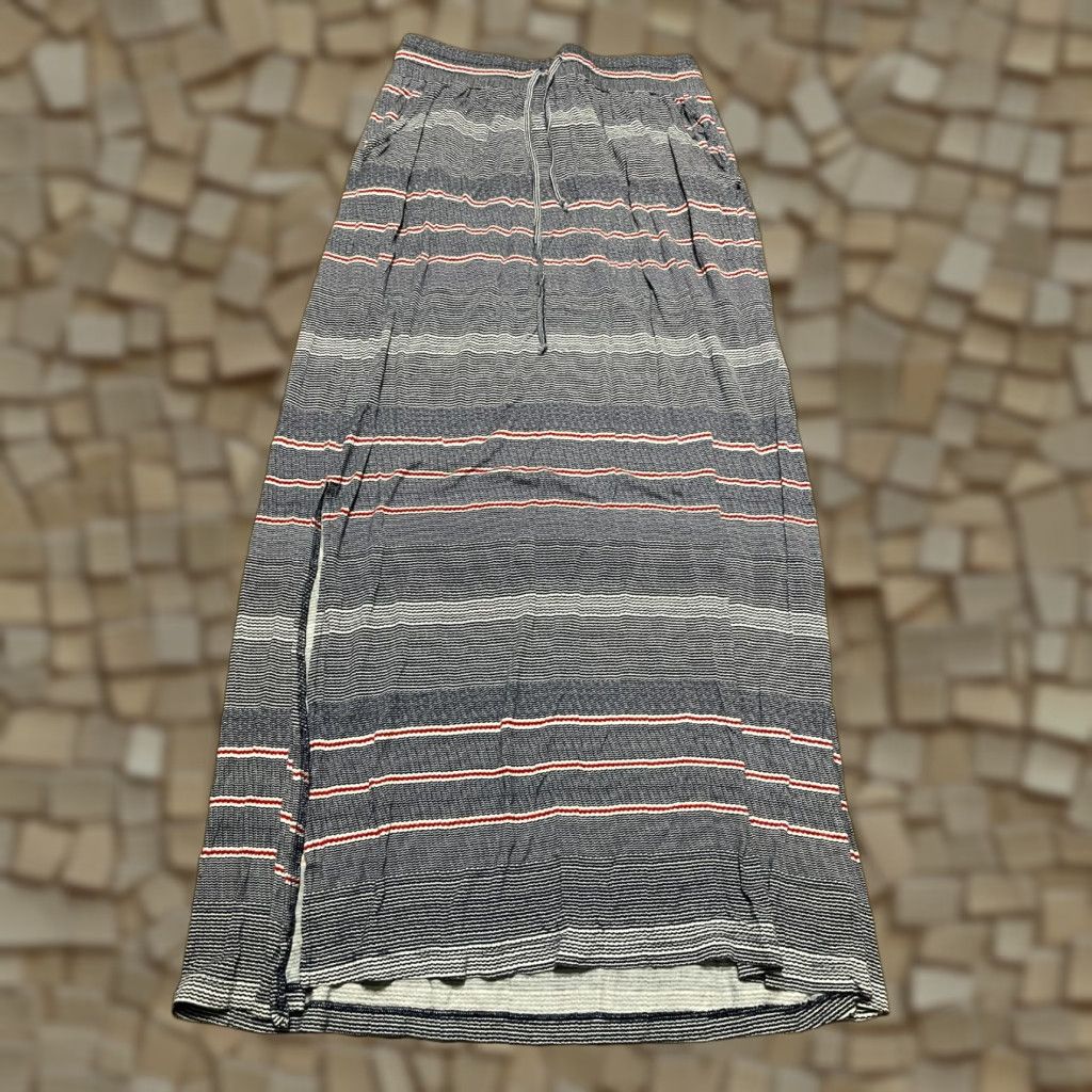 Vintage Design History Skirt, Women's Size Small, Tie Waist, Side Slit, Blue Red White, Striped, A-Line, Long, Casual, Regular, Women, SKirt Size 28" / US 6 / IT 42 - 1 Thumbnail