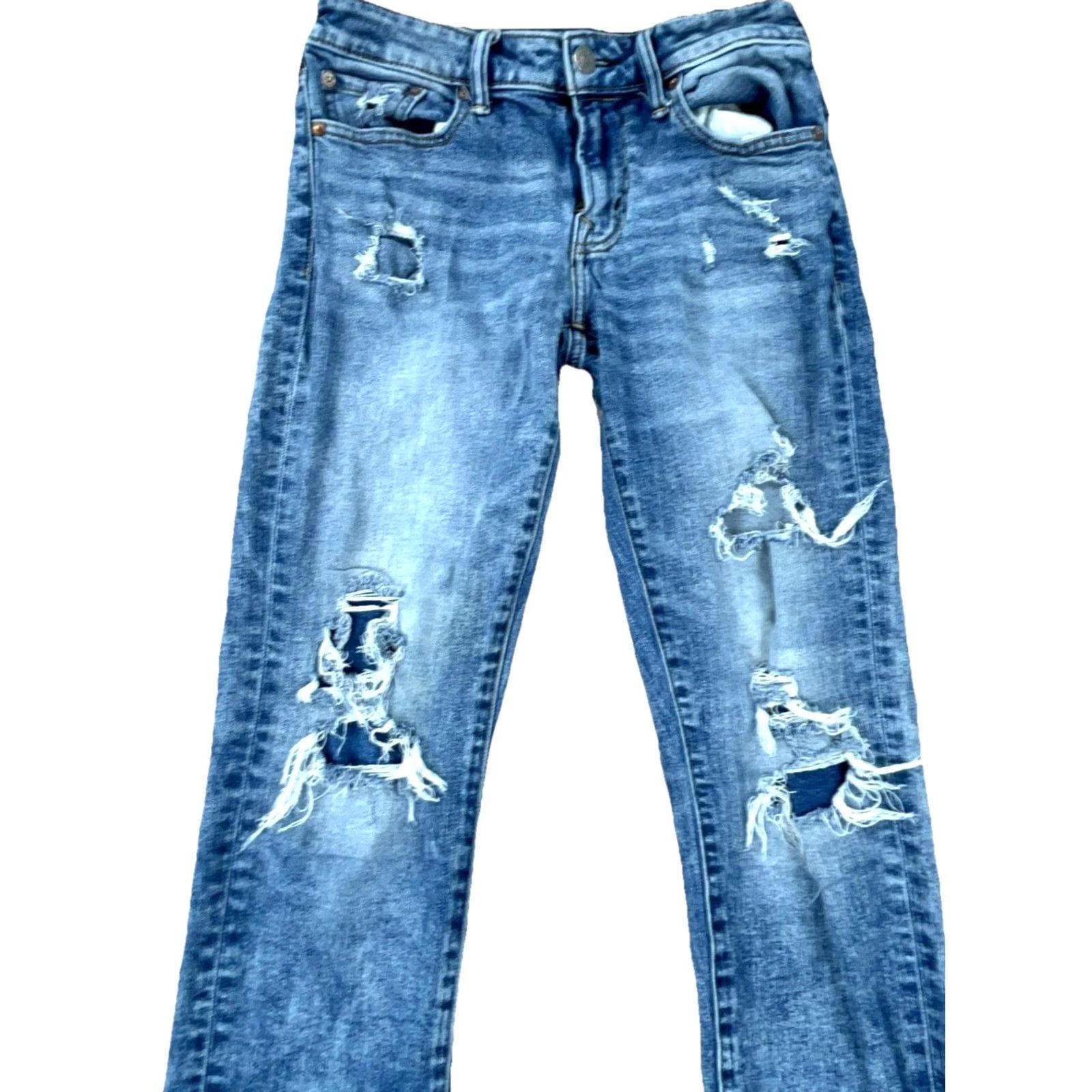 American Eagle Outfitters American Eagle Outfitters Jeans Men 29x32 Skinny Fit Distressed 5-Pocket Denim Blue Medium Wash Logo Belt Loops Zipper Size US 29 - 3 Thumbnail
