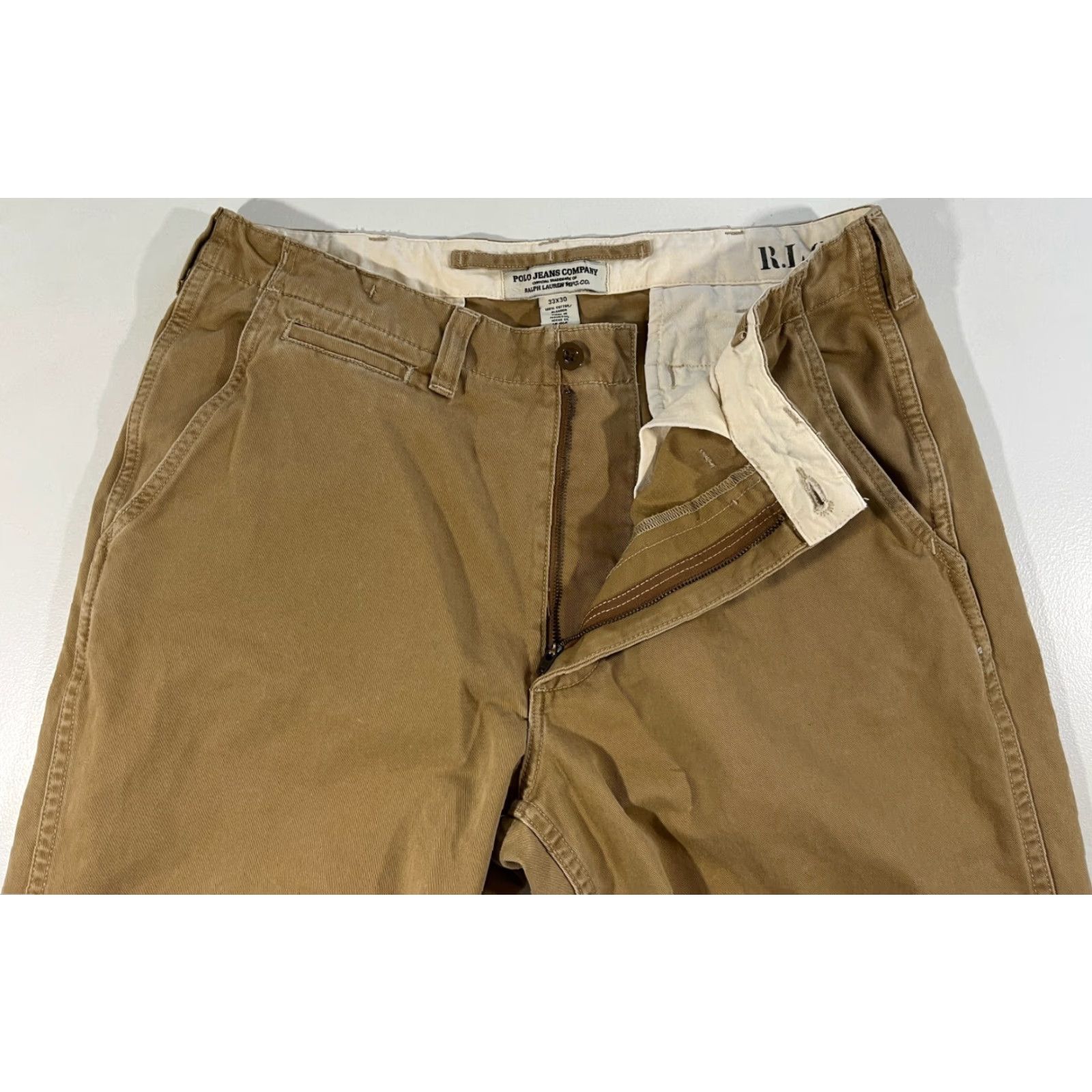 Polo Ralph Lauren VINTAGE Polo Ralph Lauren Men's Chino Pants 33x30 Tan Cotton 90s Vintage Polo Jeans Company RL67 Front Flat Front Belt Loops Straight Leg Mens Pants Size US XS / EU 42 / 0 - 6 Thumbnail