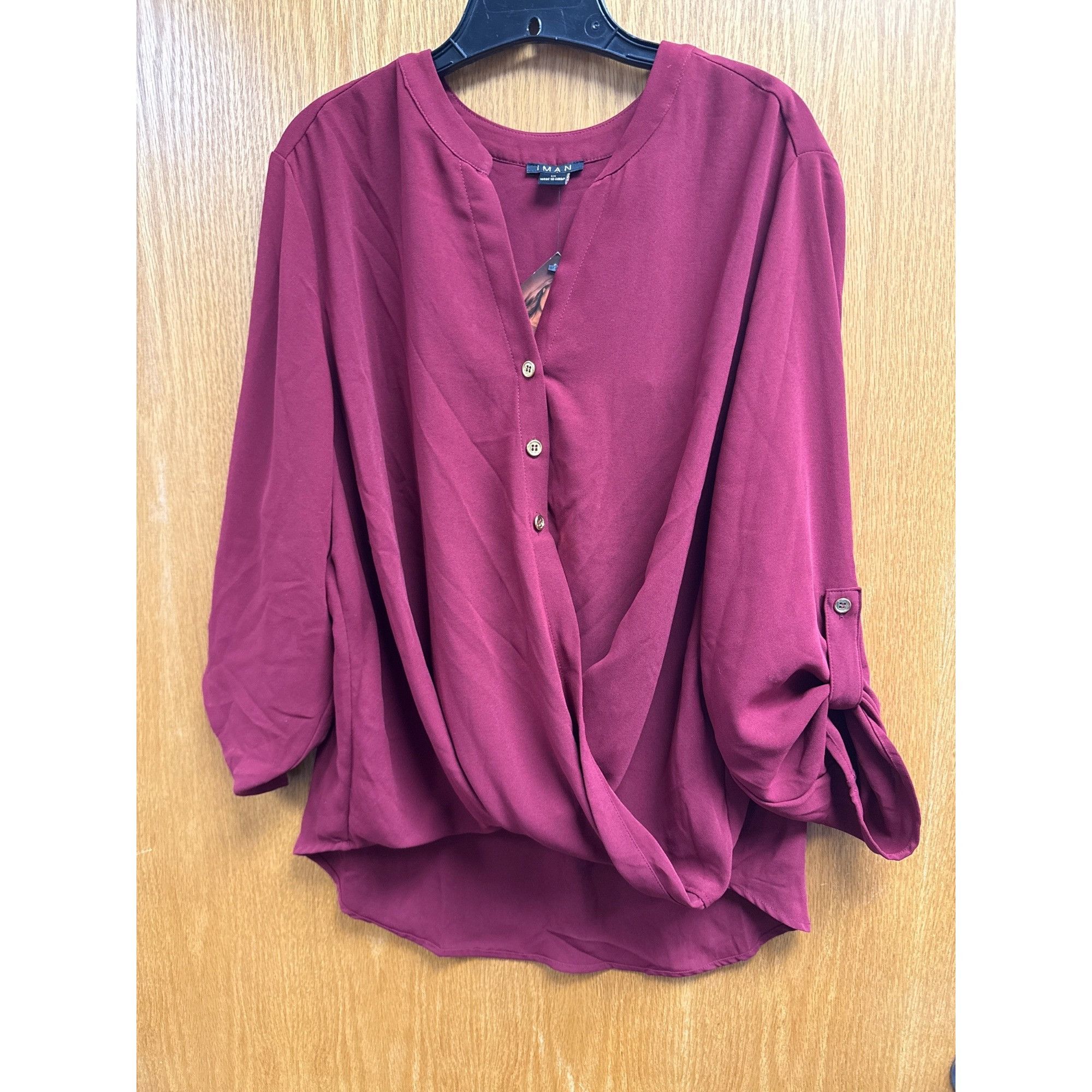 Other Women's Burgundy Blouse With Roll-Up Sleeves & Buttoned Fron Size XL / US 12-14 / IT 48-50 - 3 Thumbnail