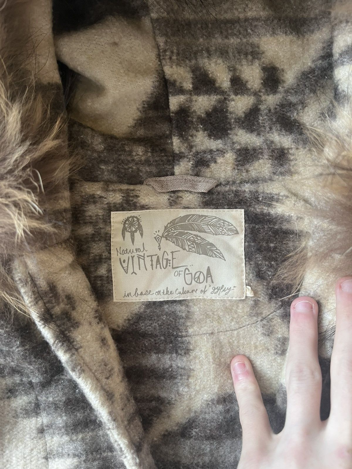 GOA tribal raccoon fur hood mid length Japanese coat