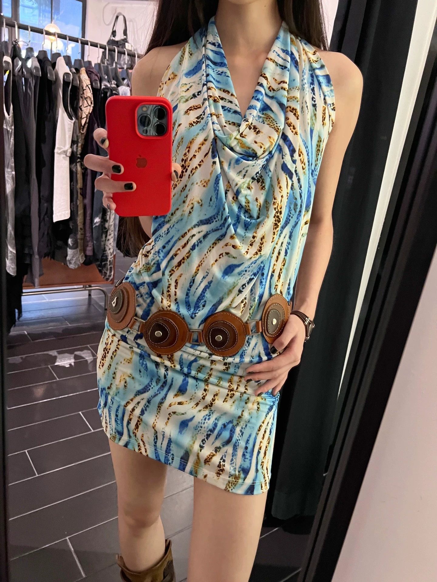 Other Vintage Italian Brand Halter Neck Elastic Printed Dress Size M / US 6-8 / IT 42-44 - 1 Thumbnail