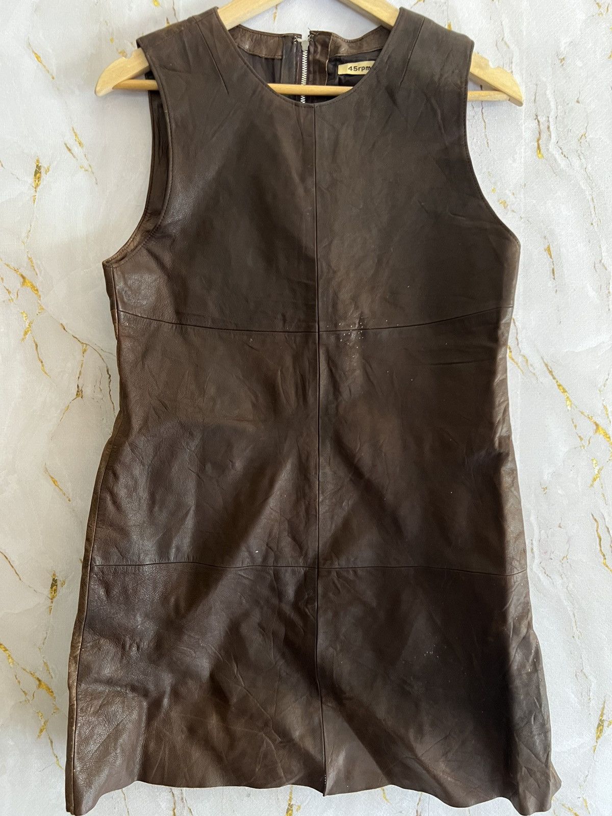 45rpm 45rpm Brown Leather Sleeveless Dress – Japanese Designer Size S / US 4 / IT 40 - 1 Thumbnail