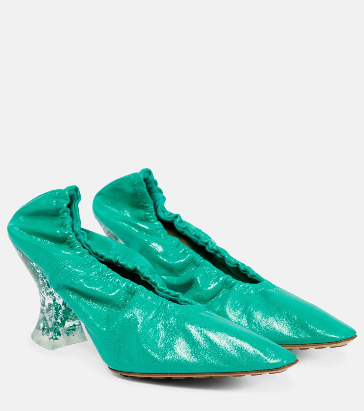 Bottega Veneta o1y0725 Leather Spool Heel Pumps in Turquoise Size US 10 / IT 40 - 1 Thumbnail