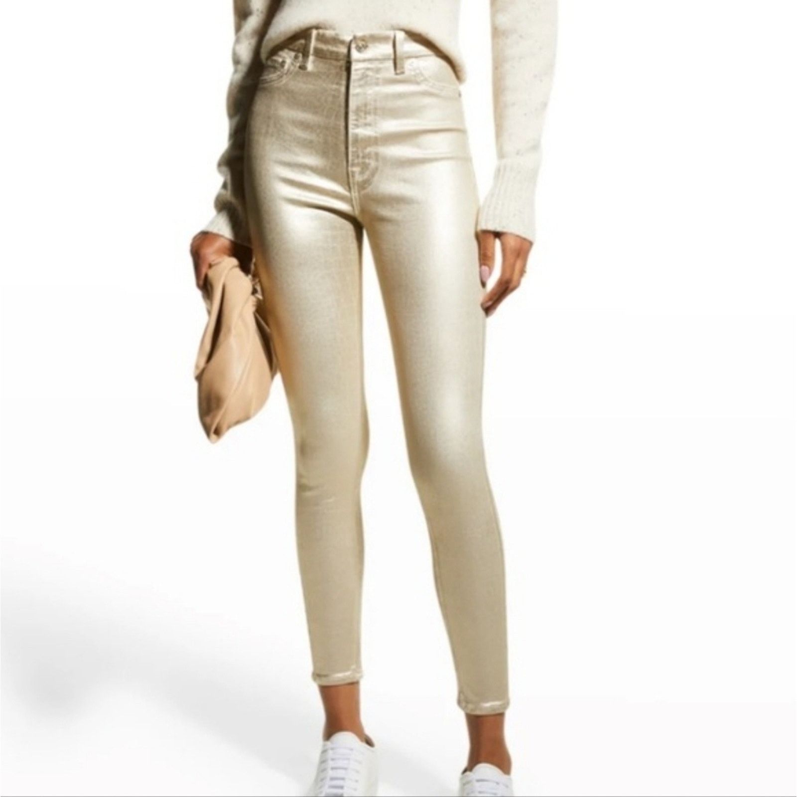7 For All Mankind Aubrey Coated Skinny Jeans White Croc Gold 7 For All Mankind Size 25" / US 0 / IT 36 - 4 Thumbnail