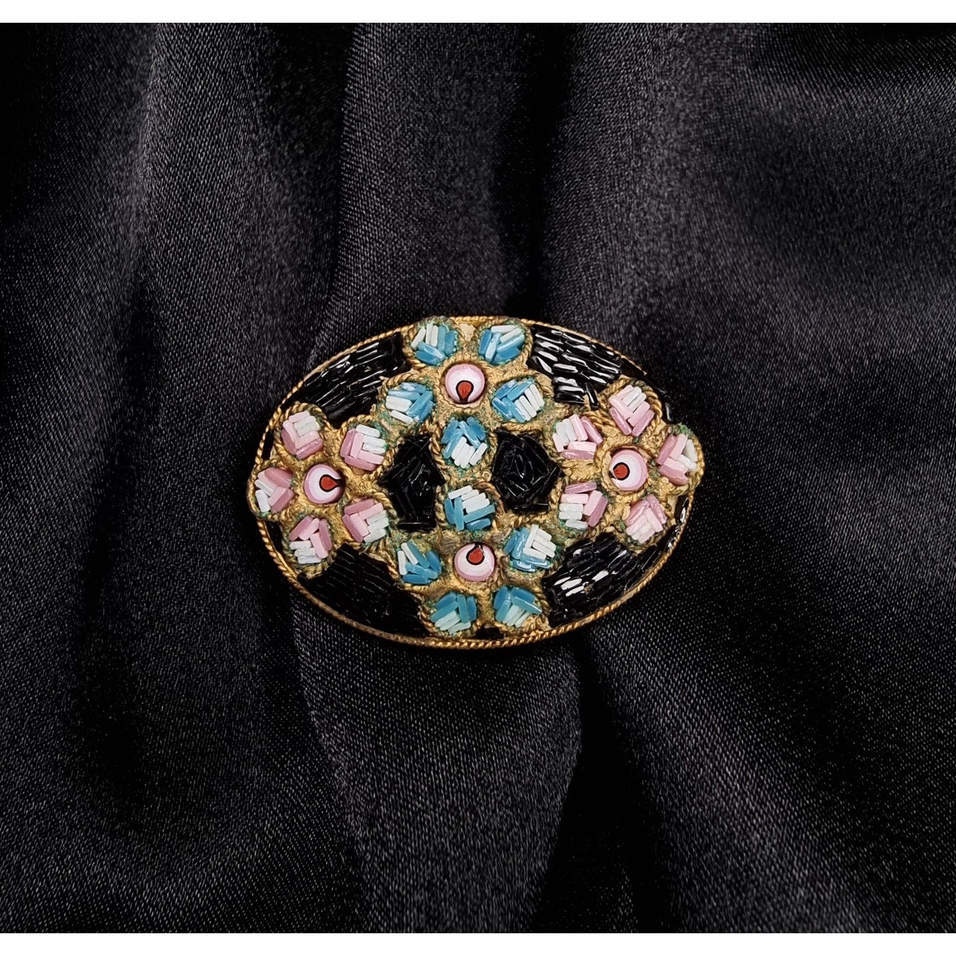 Vintage Vintage 1940s Made In Italy Signed Mosaic Brooch With Floral Size ONE SIZE - 1 Thumbnail