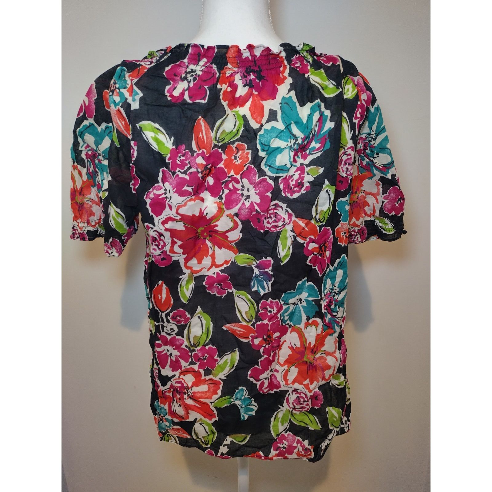 Ann Taylor Ann Taylor Womens Blouse Floral Print Ruffle Collar Tie Neck Size M / US 6-8 / IT 42-44 - 4 Thumbnail