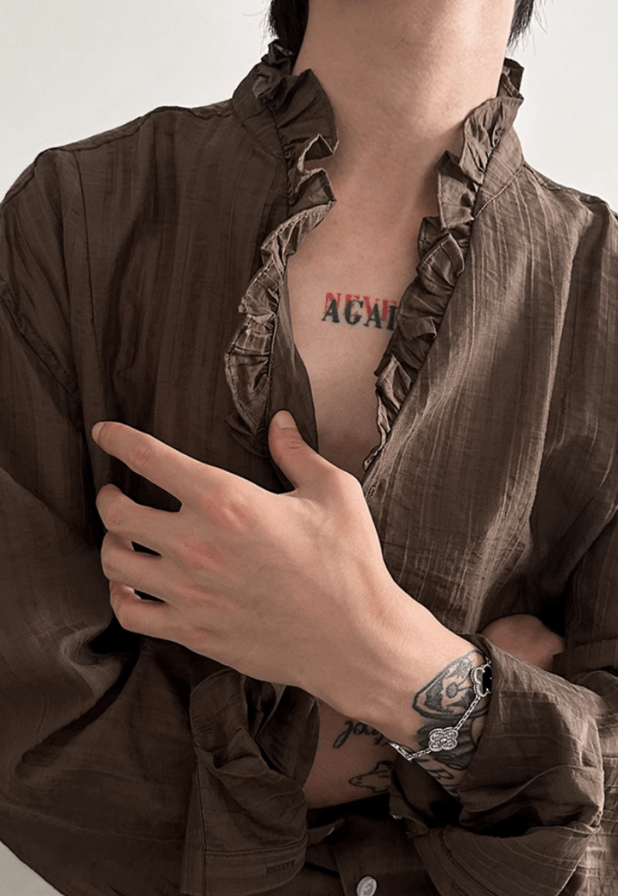 Other Men’s French textured pleated lace shirt Size US M / EU 48-50 / 2 - 2 Thumbnail
