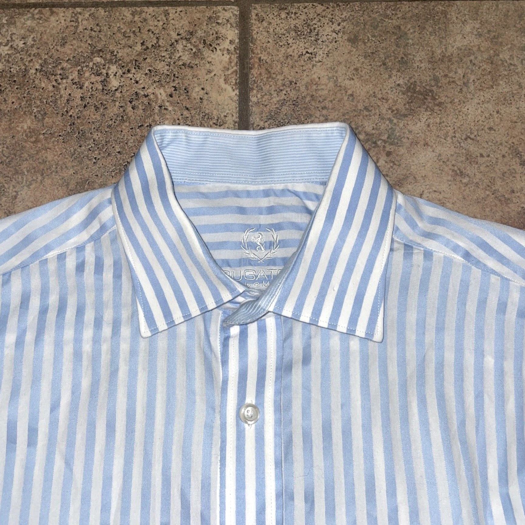 BUGATCHI VINTAGE Bugatchi Uomo Dress Shirt Men 15.5 Long Sleeve Blue Striped Business Casual Size 40R - 2 Thumbnail