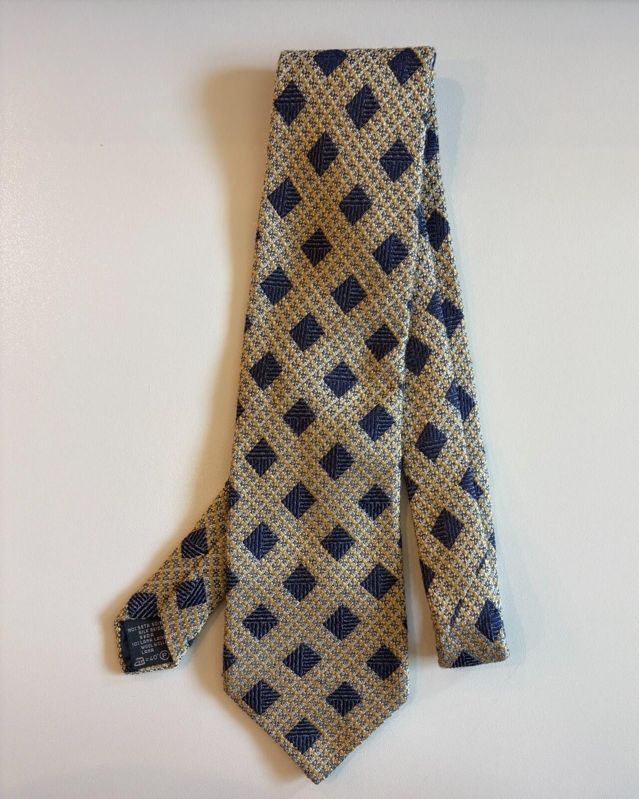 Ermenegildo Zegna Ermenegildo Zegna Wool Silk Tie Navy Blue Tan Gold Italy Size ONE SIZE - 1 Thumbnail