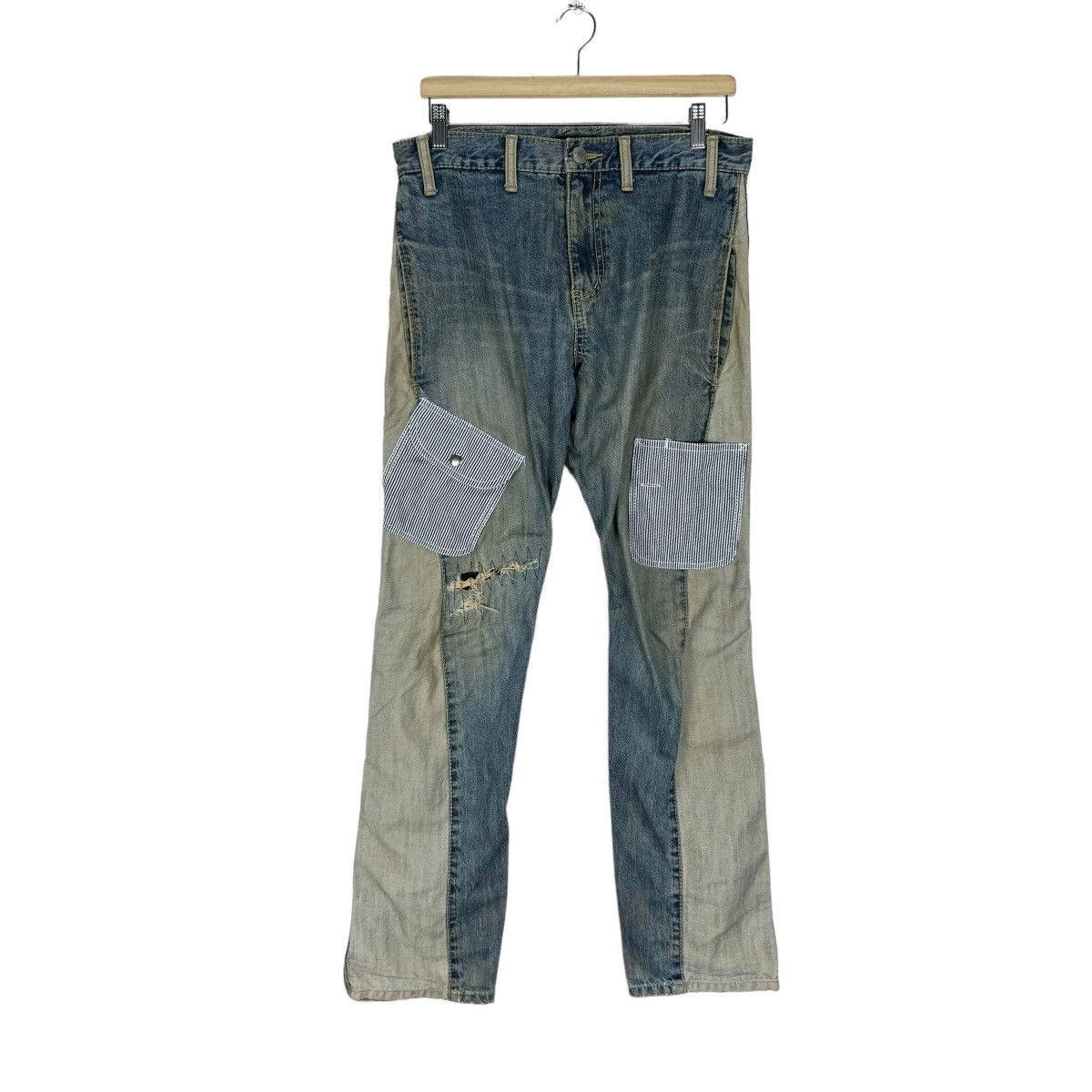 Japanese Brand ☀️LUCY Denim Two Tone Colour Patchwork Jeans Size US 33 - 4 Thumbnail