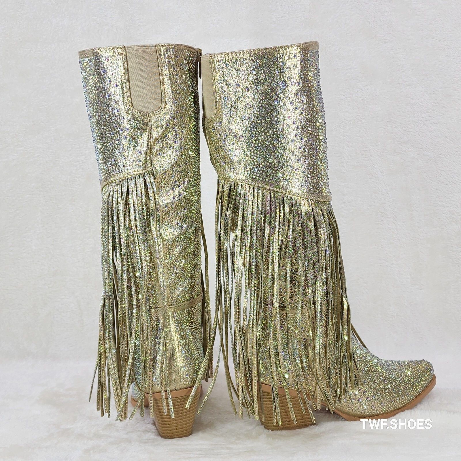 Other Western Diva Gold Asymmetrical Fringe Rhinestone Glam Cowgir Size US 6.5 / IT 36.5 - 3 Thumbnail