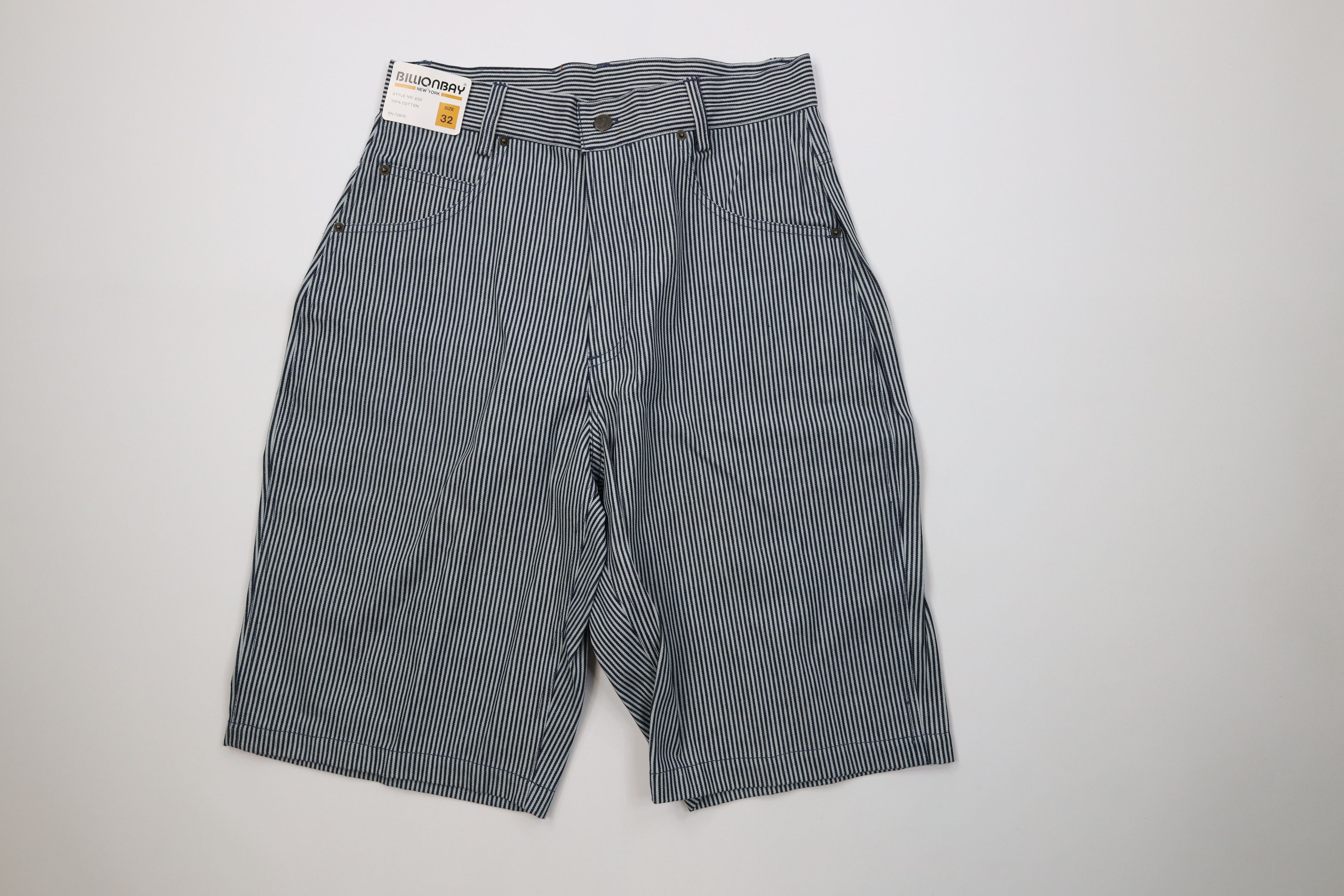 Vintage Deadstock Vintage 90s Streetwear Hickory Striped Jean Shorts Size US 32 / EU 48 - 1 Thumbnail