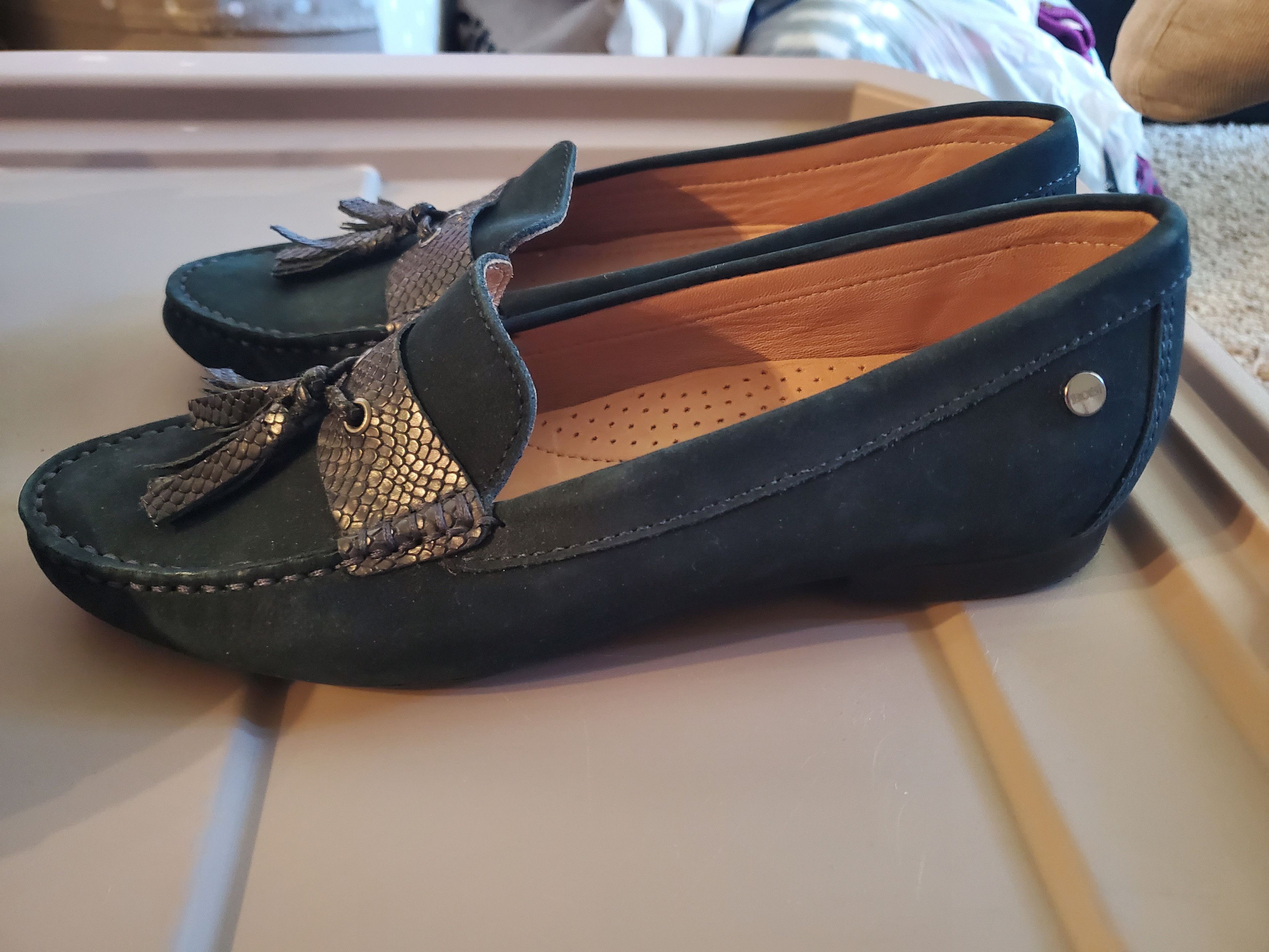 Other Bosi authentic blue suede + leather loafer moccasins Size US 6 / IT 36 - 7 Thumbnail
