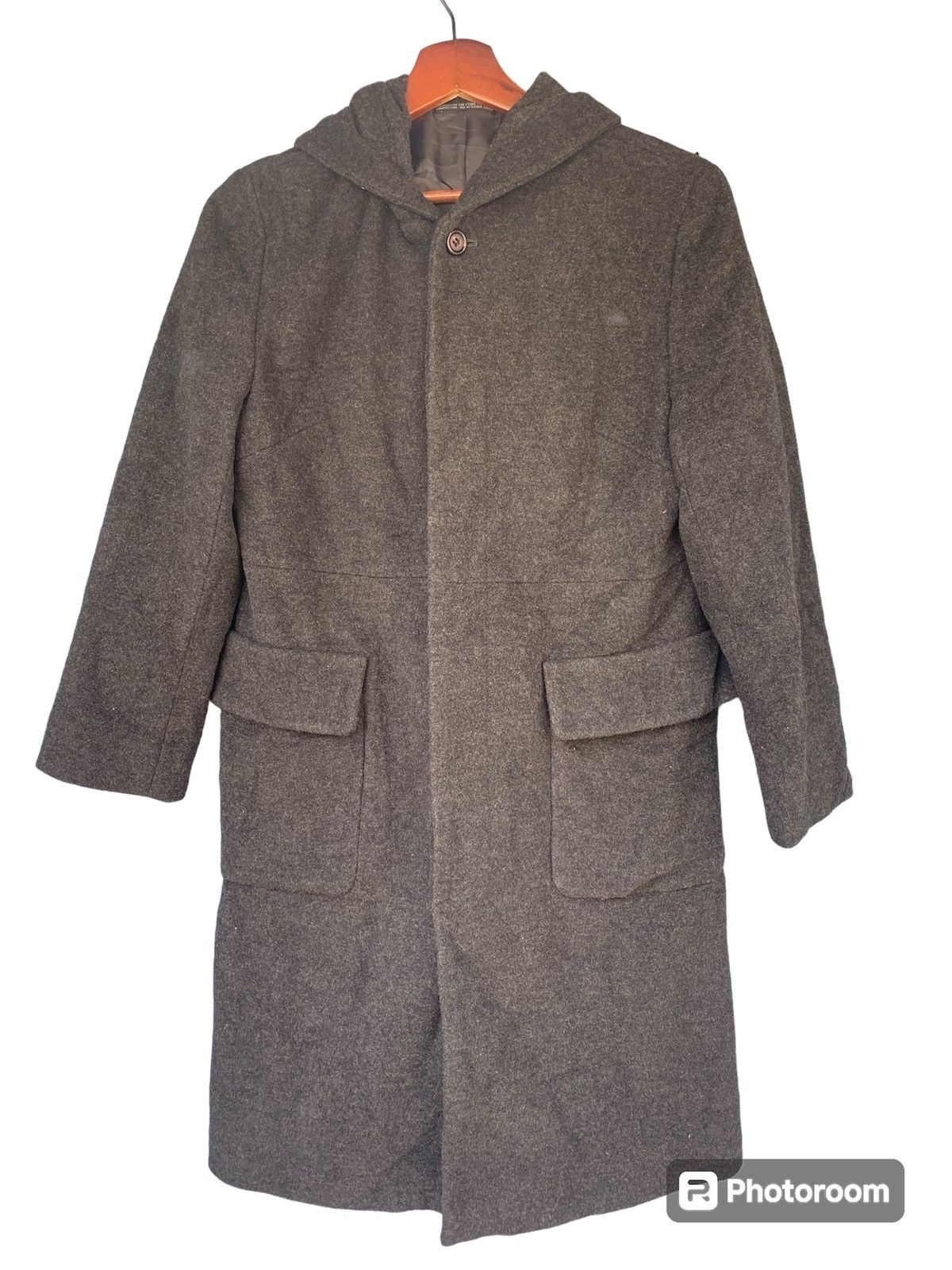 image of Vintage Yohji Yamamoto Ined Wool Long Hoodie Jacket in Grey, Women's (Size Small)