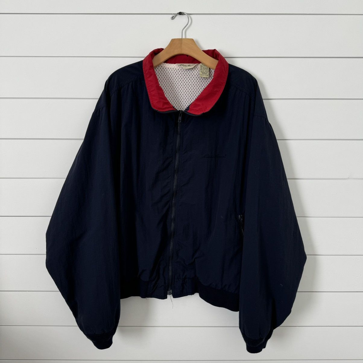 Eddie Bauer × Vintage VTG 90s Eddie Bauer Navy Jacket Embroidered Spellout | 2XL Size US XXL / EU 58 / 5 - 1 Thumbnail