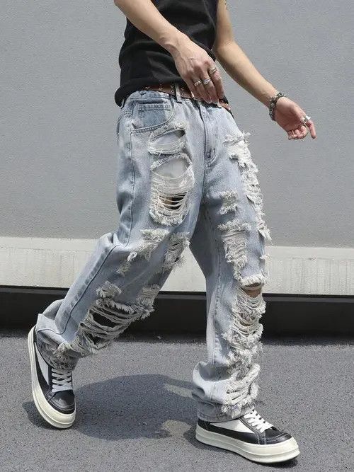 Jean RIPPED distressed EGDY baggy denim jeans Size US 36 / EU 52 - 4 Thumbnail