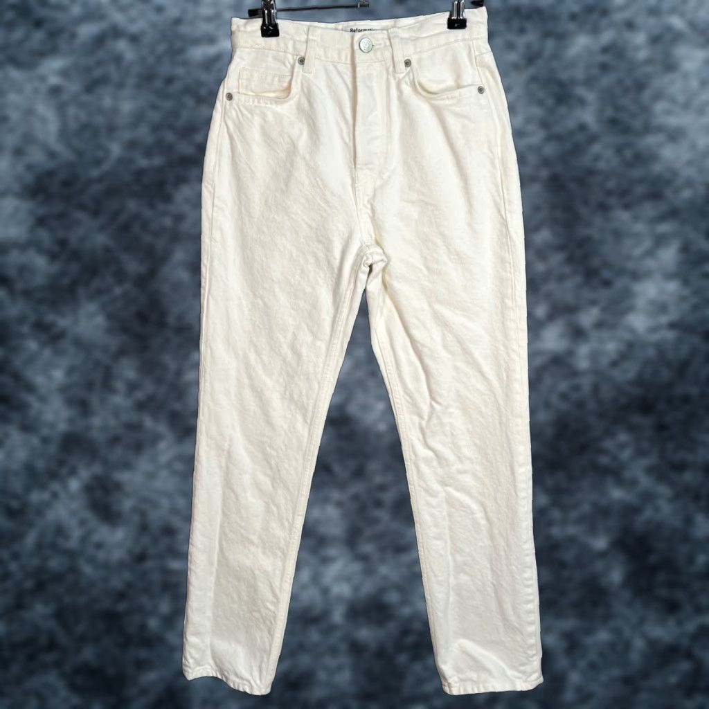 Reformation VINTAGE Reformation High Rise Straight Jeans Women's Size 24 White 100% Cotton Size 42" / US 20 - 1 Thumbnail