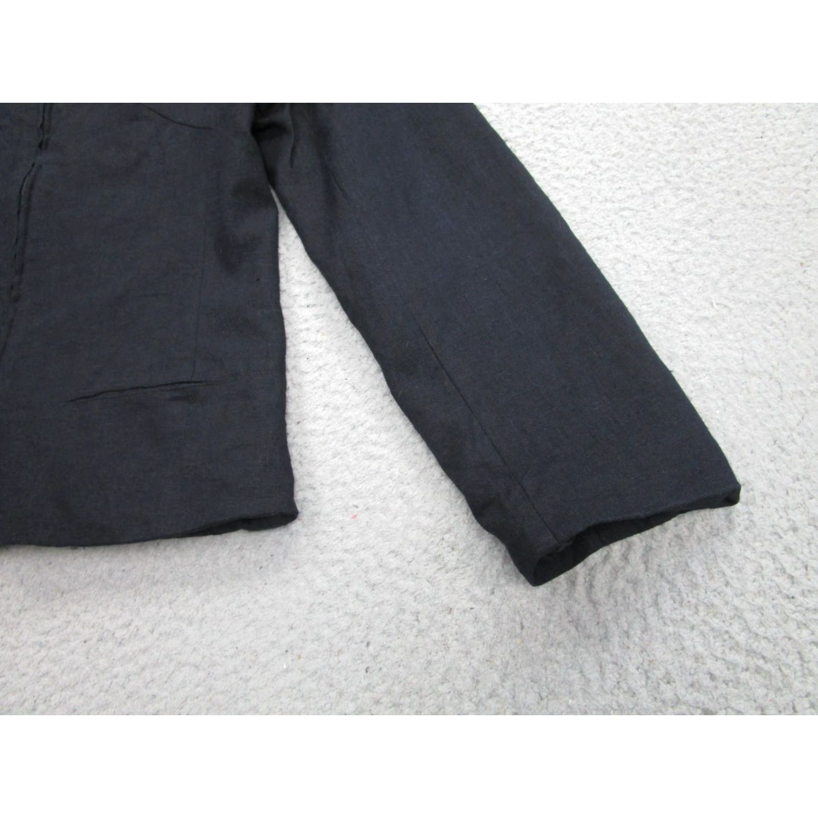 Sandro Sandro Jacket Womens 10 Black Linen Cotton Zip Front Collared Lined Zip Front Jacket Womens 10 Black Linen Blend Wide Collar/Classic Fit) Size L / US 10 / IT 46 - 3 Thumbnail