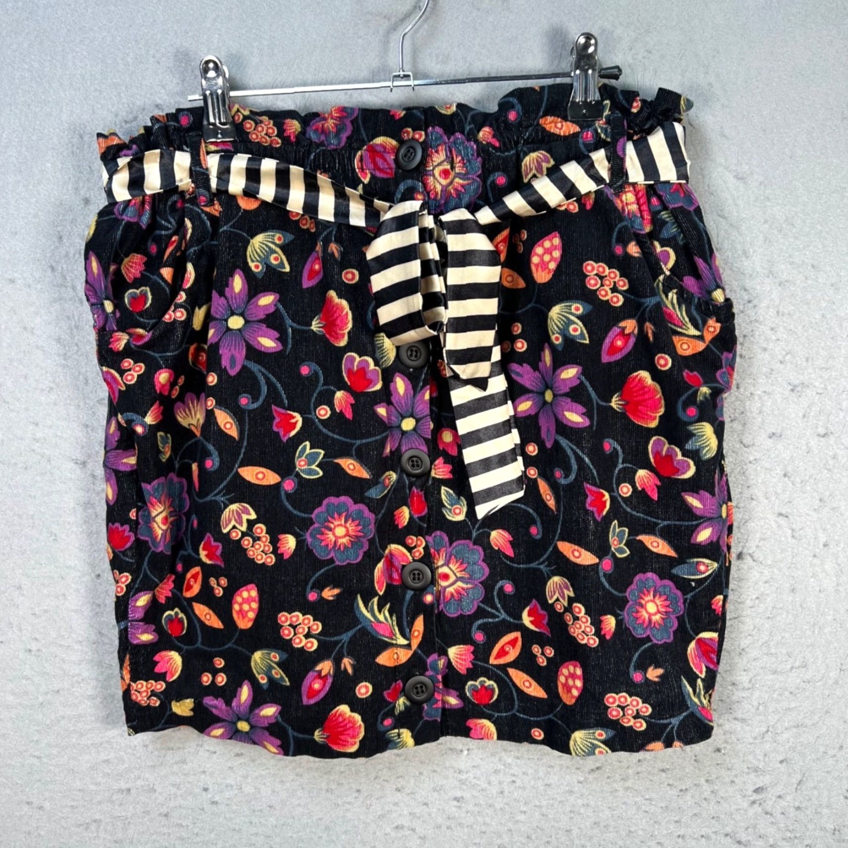 Vintage Pinkyotto Womens Size 30 Floral Print Button-Front Mini Skirt With Striped Belt Size 30" / US 8 / IT 44 - 2 Thumbnail