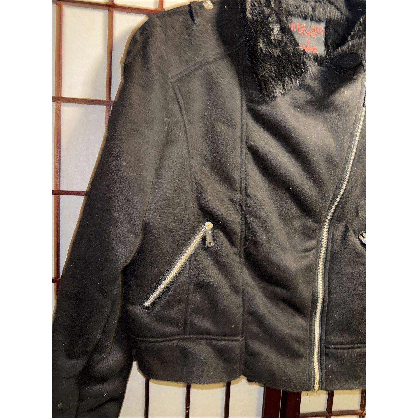 Black Label Black Label Cropped Biker Jacket Black Faux Suede Faux Shear Size L / US 10 / IT 46 - 7 Thumbnail