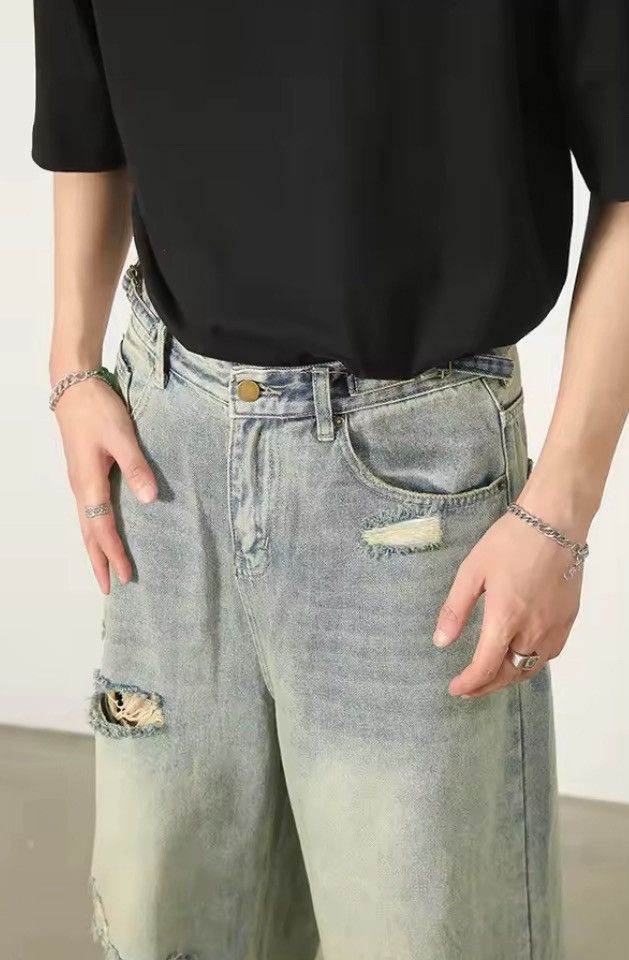 Jean Hamaoka x Fujii Baggy Distressed Denim Jeans Size US 33 - 3 Thumbnail