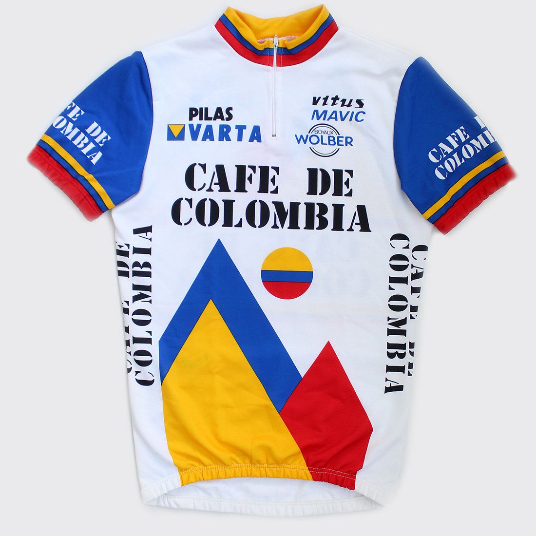 Vintage 1986 PILAS VARTA Cafe De Colombia cycling jersey bike tshirt Size L / US 10 / IT 46 - 1 Thumbnail