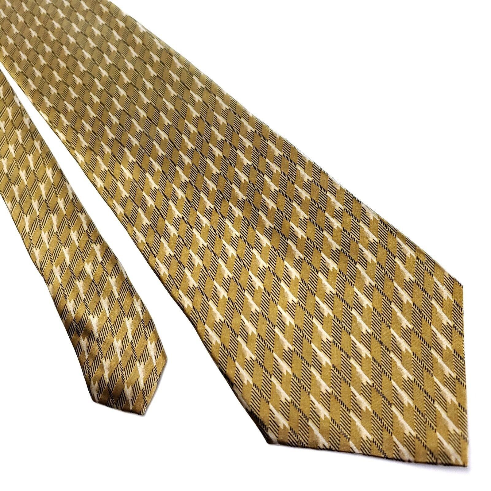DKNY DKNY Silk Tie Brown Yellow Print Short Wide Floral Geometric Size ONE SIZE - 1 Thumbnail