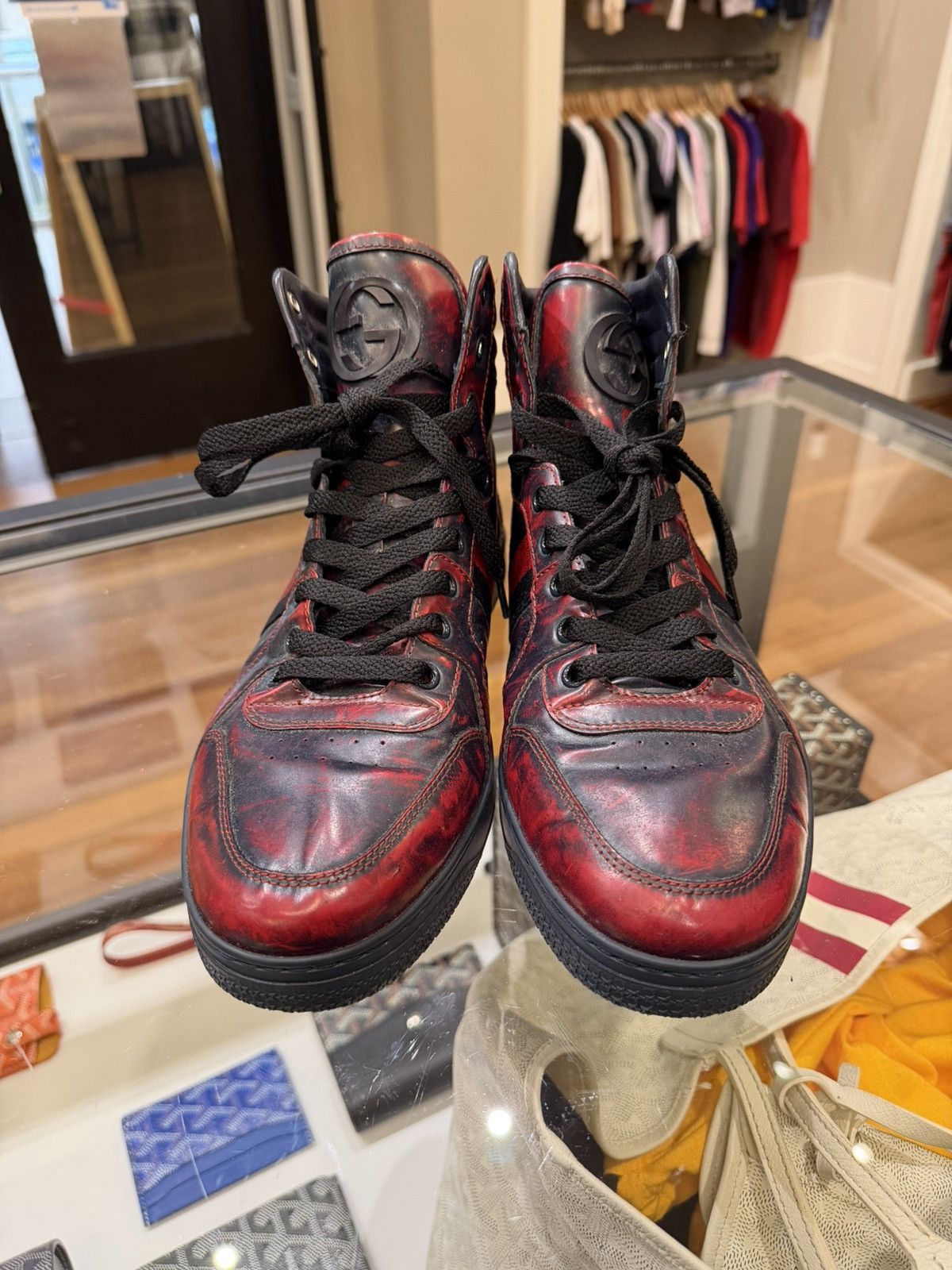 Gucci Gucci Marbled Distressed Leather High Top - Red Blue Size US 7 / EU 40 - 5 Thumbnail