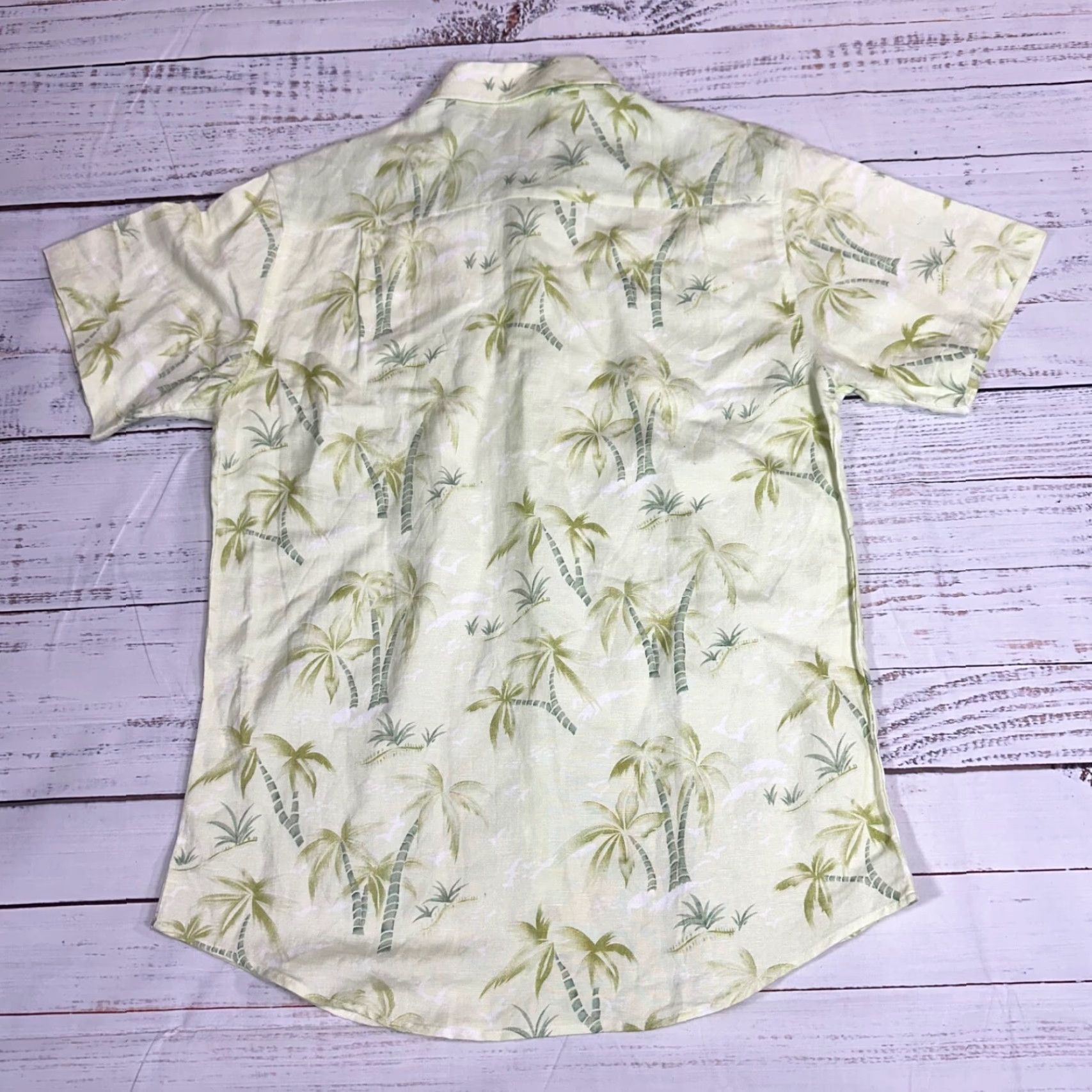Vintage Bohio Mens Button-Up Short Sleeve Linen Blend Green Palm Tree Print Shirt M Size US M / EU 48-50 / 2 - 4 Thumbnail