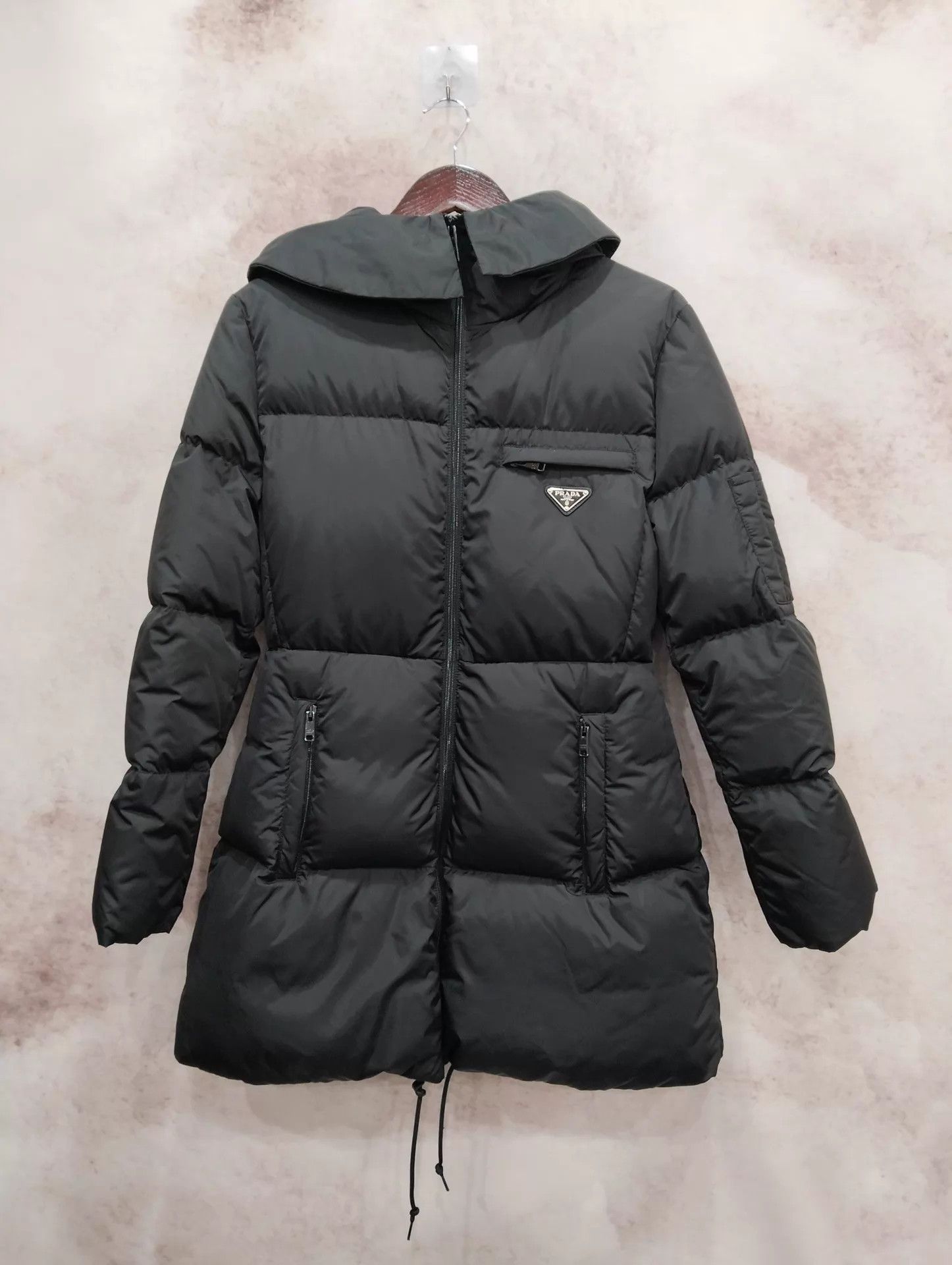 Prada PRADA black hooded mid-length down coat 40 Size S / US 4 / IT 40 - 1 Thumbnail
